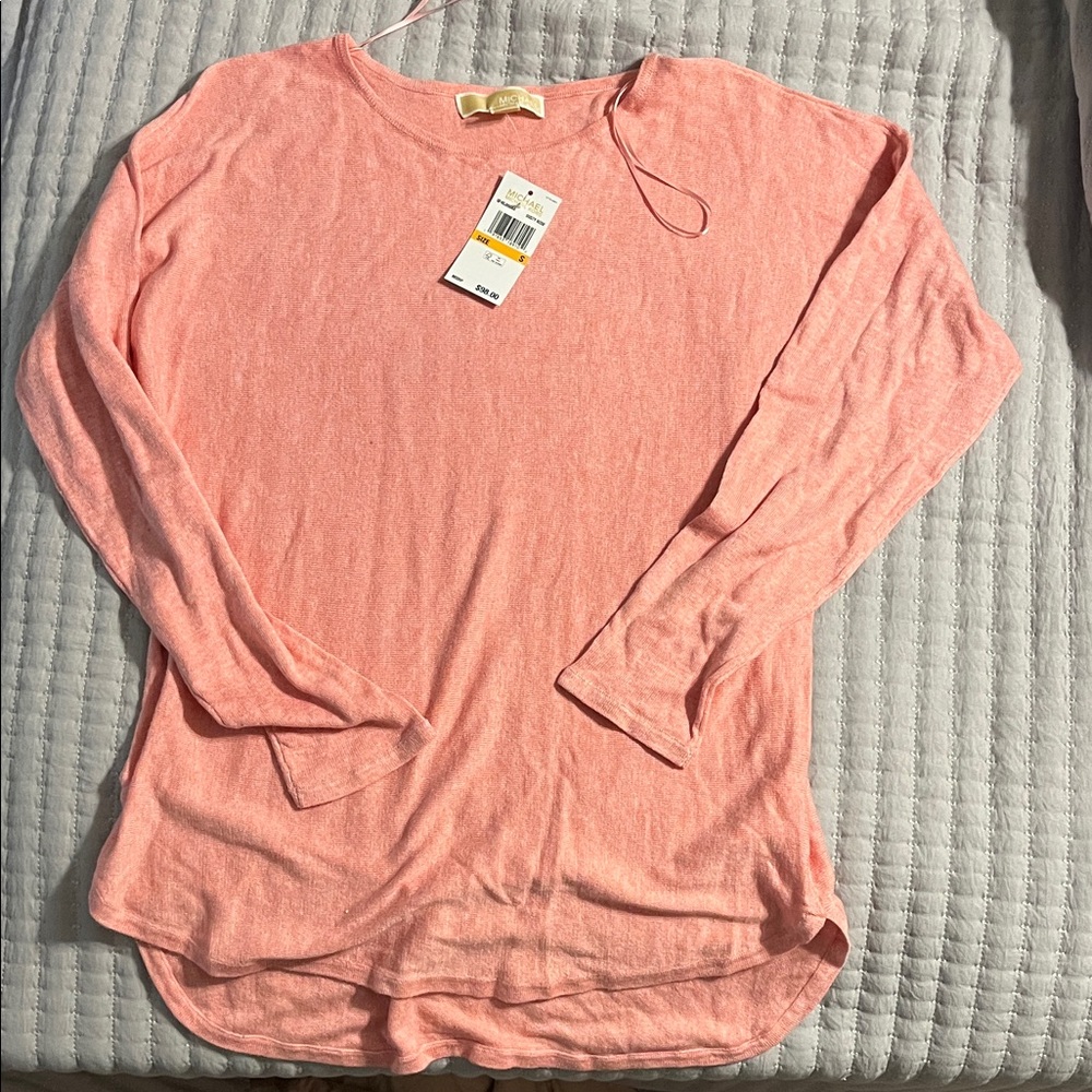 Michael Kors Soft Coral Crewneck Long-Sleeve Sweater